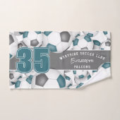 ティール（緑がかった色）グレーチームカラーサッカーボールの多くのスポーツ バスタオルセット (ハンドタオル)