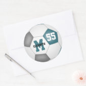 ティール（緑がかった色）グレーチームカラーサッカーボールパーソナライズされた ラウンドシール (封筒)
