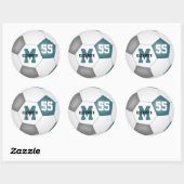 ティール（緑がかった色）グレーチームカラーサッカーボールパーソナライズされた ラウンドシール (シート)