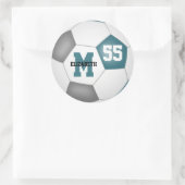 ティール（緑がかった色）グレーチームカラーサッカーボールパーソナライズされた ラウンドシール (バッグ)