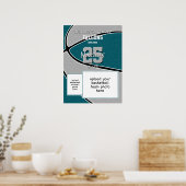 ティール（緑がかった色）グレーチームカラーバスケットボールチームフォト ポスター (キッチン)