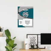 ティール（緑がかった色）グレーチームカラーバスケットボールチームフォト ポスター (ホームオフィス)