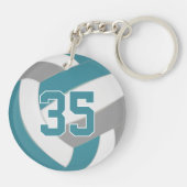 ティール(緑がかった色)グレーチームカラーバレパーソナライズされたール キーホルダー (裏面)
