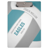 ティール（緑がかった色）グレーチームカラーバレーボールコーチ クリップボード (正面)