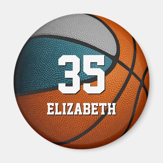 ティール（緑がかった色）グレーバスケットボールのチームカラー マグネット (正面)