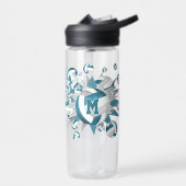 ティール（緑がかった色）グレーバレーボールが女の子をスターモノグラムのする ウォーターボトル (左面)