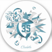 ティール(緑がかった色)グレーバレーボールが女の子チームのギフトをスター シール (正面)