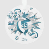 ティール(緑がかった色)グレーバレーボールのスター女の子の名前キープサク オーナメント (裏面)