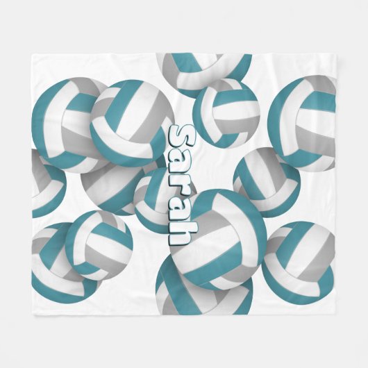 ティール(緑がかった色)グレーバレーボールガールズスポーツルームの装飾 フリースブランケット (正面(横))