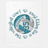 ティール(緑がかった色)グレーバレーボールコートハッピープレイスカスタム フリースブランケット (正面)