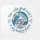 ティール(緑がかった色)グレーバレーボールコートハッピープレイスカスタム フリースブランケット (正面(横))