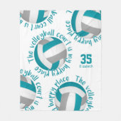 ティール(緑がかった色)グレーバレーボールコートハッピープレイスタイポグラフィ フリースブランケット (正面)