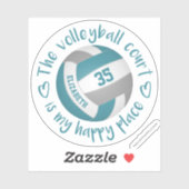 ティール(緑がかった色)グレーバレーボールコート私の幸せな場所 シール (シート)