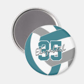 ティール(緑がかった色)グレーバレーボールチームの色のギフト マグネット (正面/裏面)