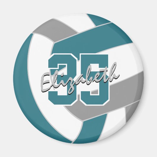 ティール(緑がかった色)グレーバレーボールチームの色のギフト マグネット (正面)