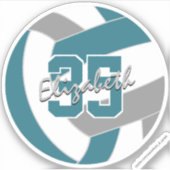 ティール（緑がかった色）グレーバレーボールチームカラー シール (正面)