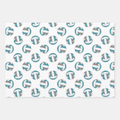 ティール(緑がかった色)グレーバレーボールパターンすべての大事な行事 ラッピングペーパーシート (正面3)