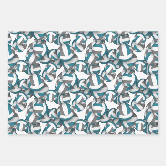 ティール（緑がかった色）グレーバレーボールパターンすべての大事な行事 ラッピングペーパーシート (正面)