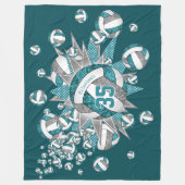 ティール(緑がかった色)グレーバレーボール吹き出し女の子スポーツルーム フリースブランケット (正面)