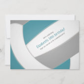 ティール（緑がかった色）グレーバレーボール子供の誕生日チームパーティー 招待状 (正面)