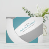 ティール（緑がかった色）グレーバレーボール子供の誕生日チームパーティー 招待状 (スタンド正面)