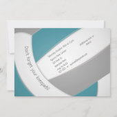 ティール（緑がかった色）グレーバレーボール子供の誕生日チームパーティー 招待状 (裏面)