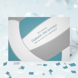 ティール（緑がかった色）グレーバレーボール子供の誕生日チームパーティー 招待状