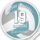 ティール（緑がかった色）グレーバレーボール選手の女の子の男の子チームのギフト シール (正面)