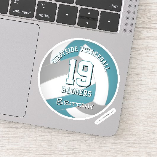 ティール（緑がかった色）グレーバレーボール選手の女の子の男の子チームのギフト シール (詳細)