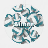 ティール(緑がかった色)グレーバレーボールwアスリート名記念 メタルオーナメント (正面)