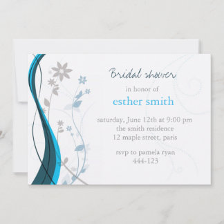 ティール(緑がかった色)&グレーフローラチャームの招待 招待状