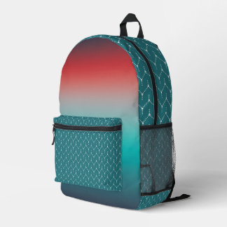 ティール（緑がかった色）グレーブラックレッドグラデーション&幾何学的パターン プリントバックパック