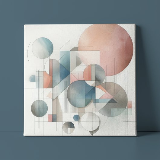 ティール(緑がかった色)グレーブルーベージュラストレッド抽象芸術アートパターン キャンバスプリント