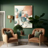 ティール（緑がかった色）グレーブルーベージュラストレッド抽象芸術アートパターン キャンバスプリント