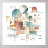 ティール(緑がかった色)グレーブルーベージュラストレッド抽象芸術アートパターン ポスター (正面)