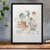 ティール(緑がかった色)グレーブルーベージュラストレッド抽象芸術アートパターン ポスター