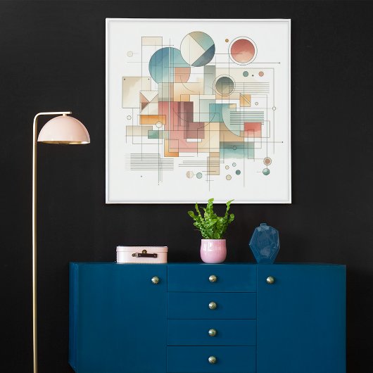 ティール(緑がかった色)グレーブルーベージュラストレッド抽象芸術アートパターン ポスター