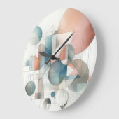 ティール(緑がかった色)グレーブルーベージュラストレッド抽象芸術アートパターン ラージ壁時計 (傾斜)