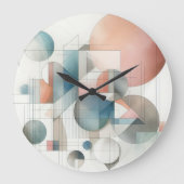 ティール(緑がかった色)グレーブルーベージュラストレッド抽象芸術アートパターン ラージ壁時計 (正面)