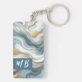 ティール(緑がかった色)グレーブルー金ゴールドマーブルアートパターン キーホルダー (裏面)