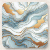 ティール（緑がかった色）グレーブルー金ゴールドマーブルアートパターン コースター (正面)