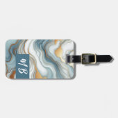 ティール(緑がかった色)グレーブルー金ゴールドマーブルアートパターン ラゲッジタグ (正面横)