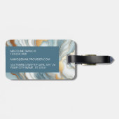 ティール(緑がかった色)グレーブルー金ゴールドマーブルアートパターン ラゲッジタグ (裏面横)