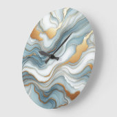 ティール(緑がかった色)グレーブルー金ゴールドマーブルアートパターン ラージ壁時計 (傾斜)