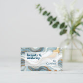 ティール(緑がかった色)グレーブルー金ゴールドマーブルアートパターン 名刺 (スタンド正面)