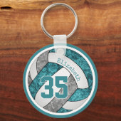 ティール（緑がかった色）グレーホワイトガールズバレーボールキーチェーンバッグラベル キーホルダー (裏面)