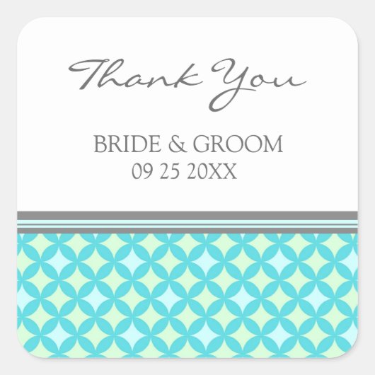 ティール（緑がかった色）グレーミントサンキュー結婚式の引き出物ラベル スクエアシール (正面)