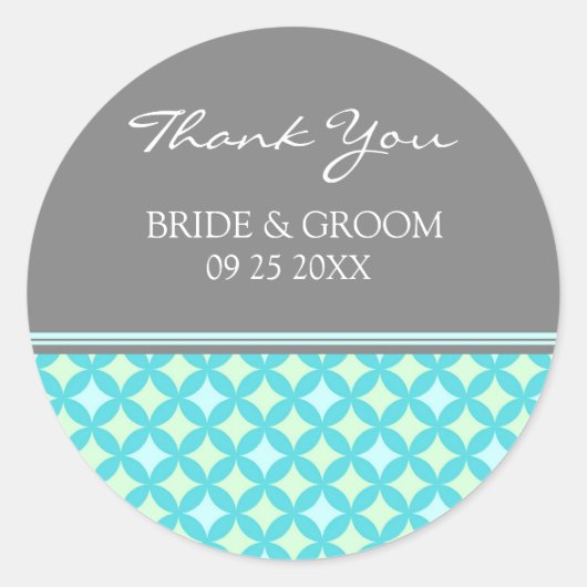ティール（緑がかった色）グレーミントサンキュー結婚式の引き出物ラベル ラウンドシール (正面)