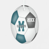 ティール（緑がかった色）グレー彼女の学校チームの色サッカー メタルオーナメント (正面左)