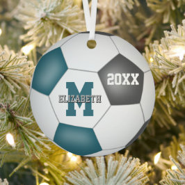 ティール（緑がかった色）グレー彼女の学校チームの色サッカー メタルオーナメント